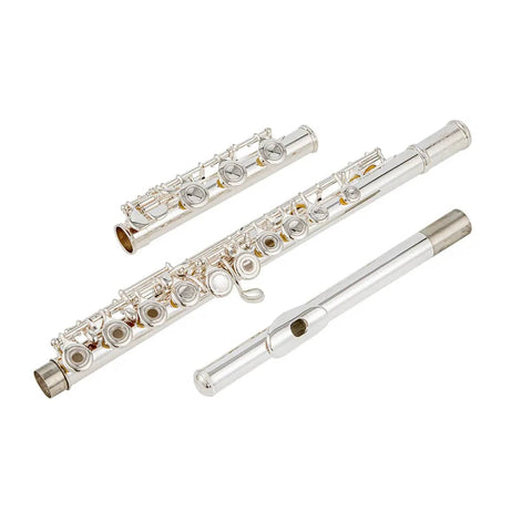 Student open hole flute with 17 keys silver plated, B foot joint, and offset G E-mechanism for beginners9