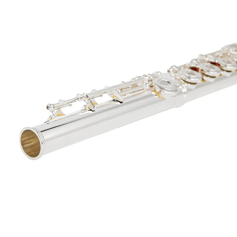 Student open hole flute with 17 keys silver plated, B foot joint, and offset G E-mechanism for beginners0