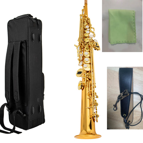 AUROSUS ZY S901 Brass Soprano Saxophone – One-Piece Body with Case, Strap and Cleaning Cloth